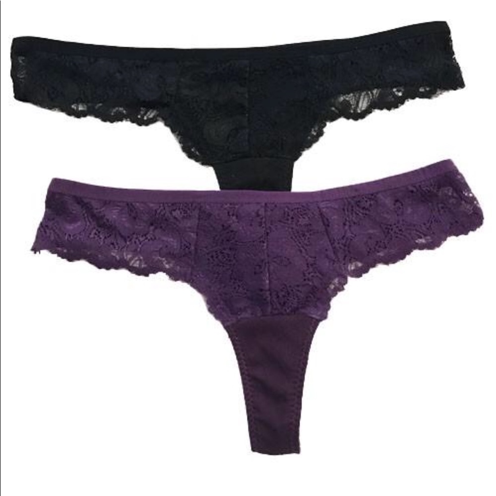 2 Pack Black/ Purple Lace Thongs
